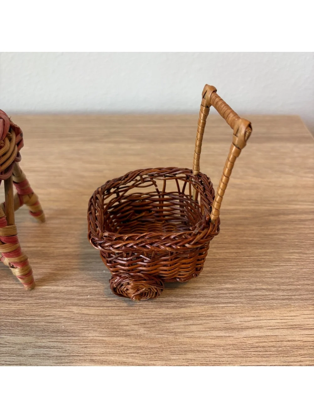 Vintage Muffy Vanderbear Rattan Table and Cart, Dollhouse Furniture, 1990s
